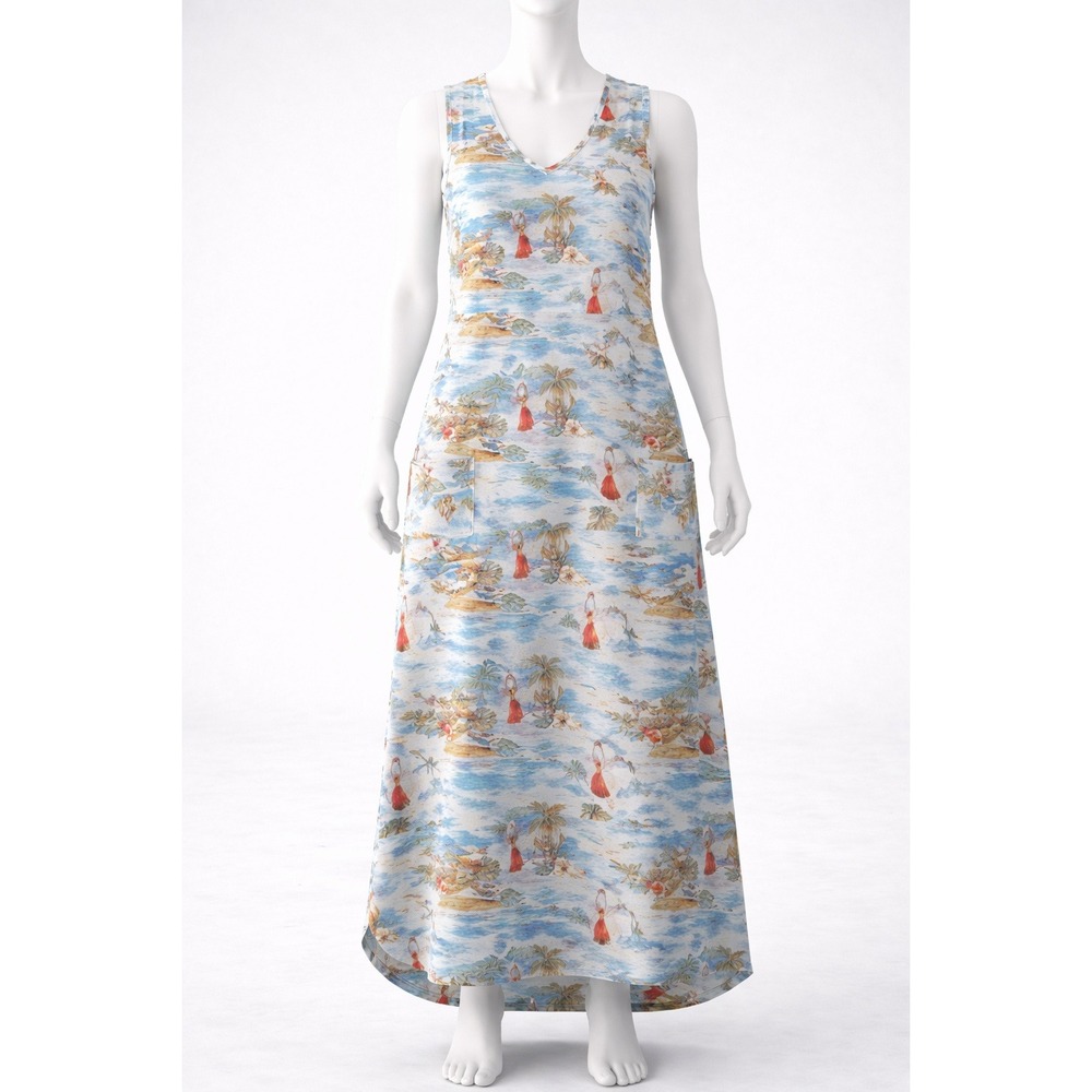 Studio Park Tropical Hula Girl Sleeveless V-Neck Midi Dress Petite Large LP